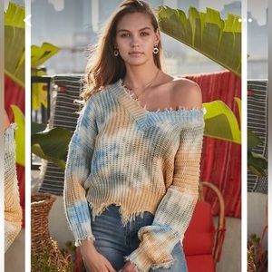 Tie-Dye Off Shoulder Sweater